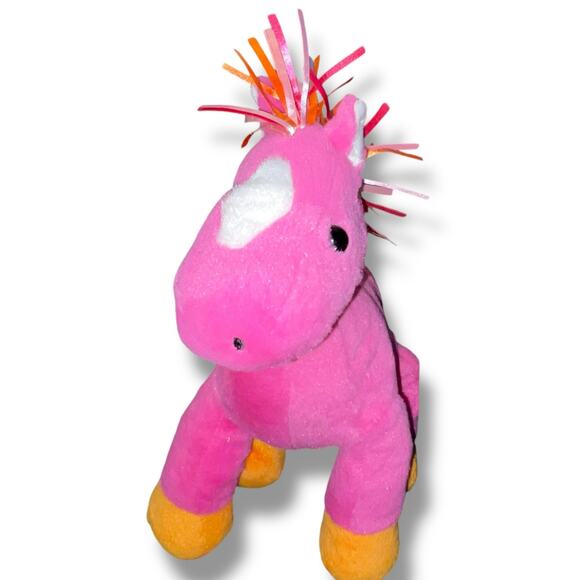 Animal Adventure 10" Plush Horse Pony White Diamond Mane Pink Ribbons Toy Gift - Picture 2 of 12